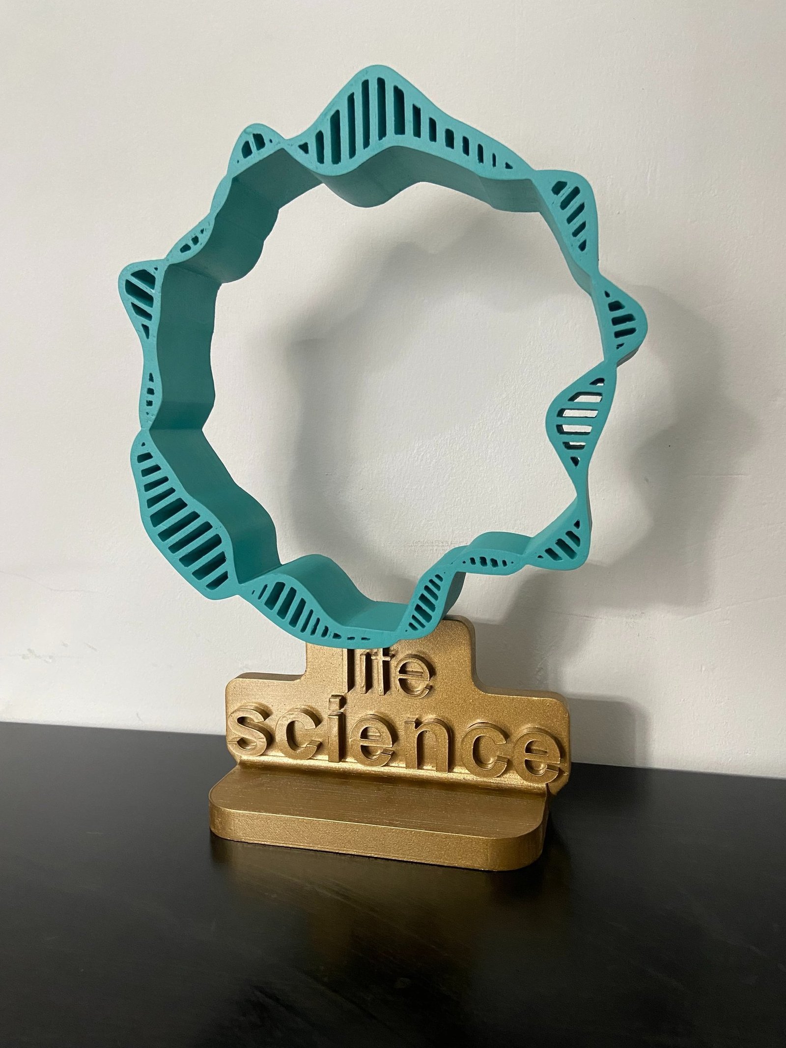 Custom life science award with sculptural DNA ring