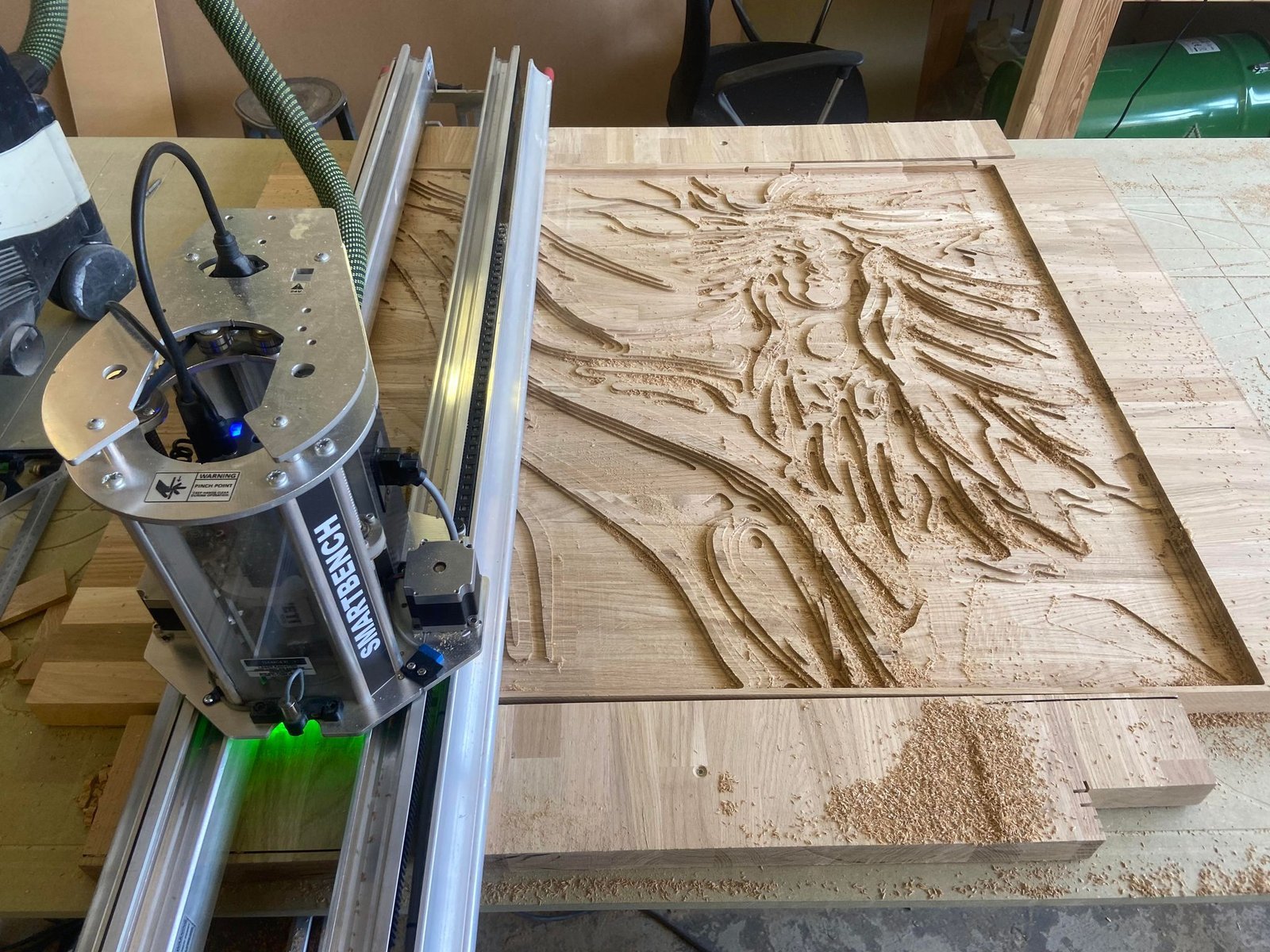 CNC machined part on the machine bed